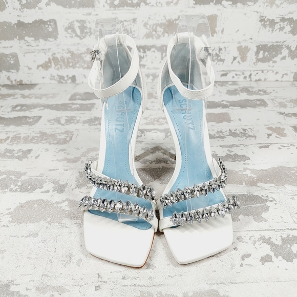 New SCHUTZ Linsey Crystal-Embellished Leather Sandals M904 - Picture 3 of 15